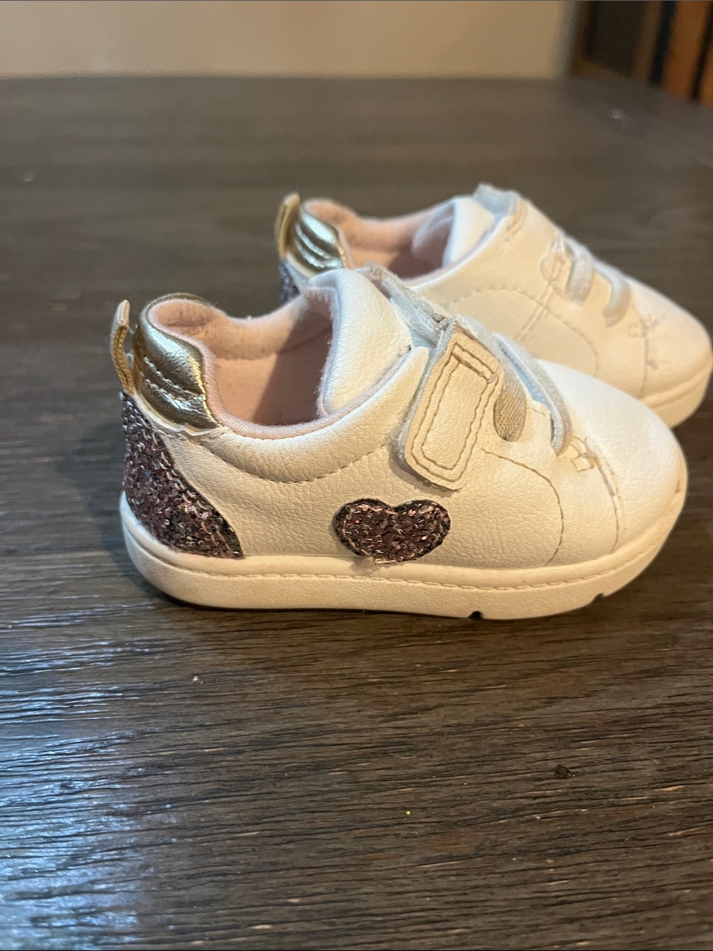 Carter's White Baby Sneakers with Pink Glitter Heart and Gold Heel